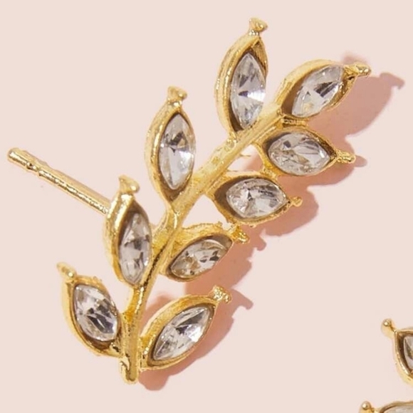 Gold Rhinestone stud Earrings clear Leaf Dainty small  ear climbers new 💖 2/$30 - Picture 5 of 12